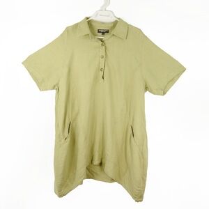 Vivian Shyu Pale Green Short Sleeve Oversized Linen Quarter Button Shirt